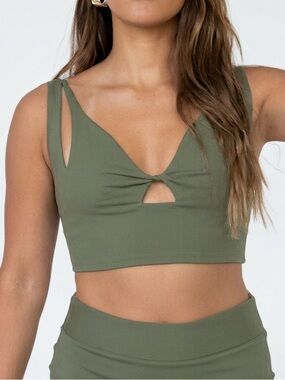 Eladay Olive Green Crop Top Tank  Sports Bra Cut Out NWT Size Large Twist Straps